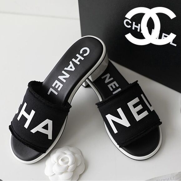 Chanel Women's Black white Slide Sandals 36 - Picture 1 of 8